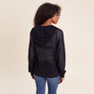 Gilet ajour&eacute; &agrave; capuche manches longues bleu marine femme