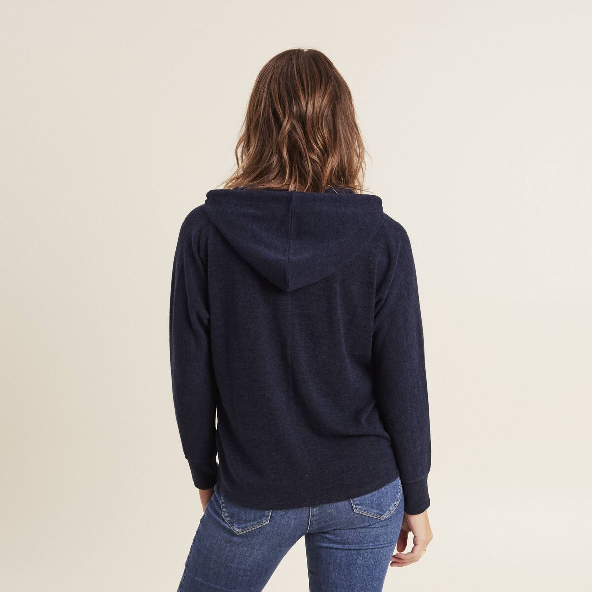 Sweat &agrave; capuche bleu marine femme