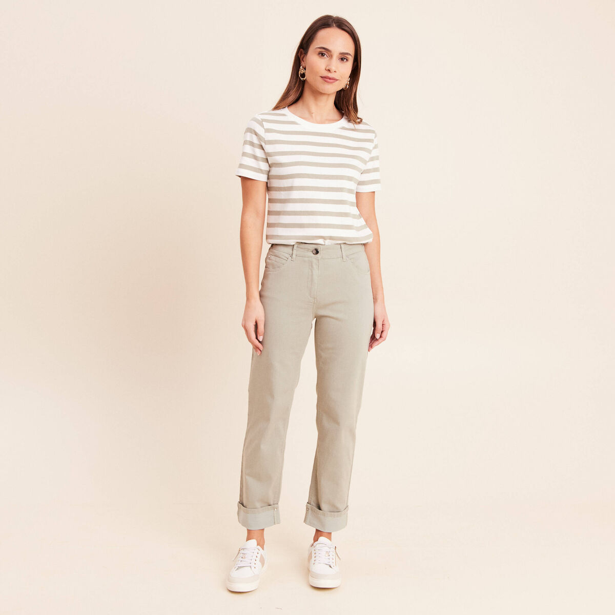 Pantalon coupe mom 7/8&egrave;me vert clair femme