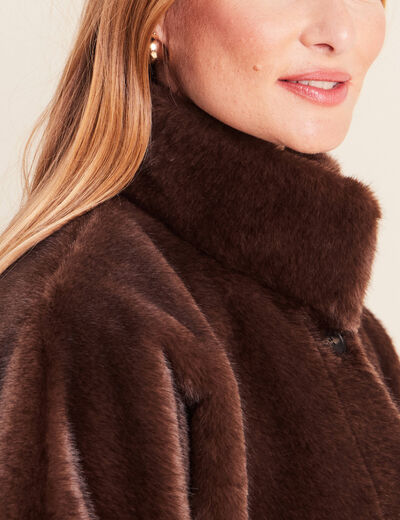 Poncho cape doubl&eacute; marron fonc&eacute; femme