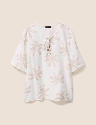 Blouse crêpe manches courtes beige femme