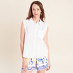 Chemise sans manches col chemise ecru femme