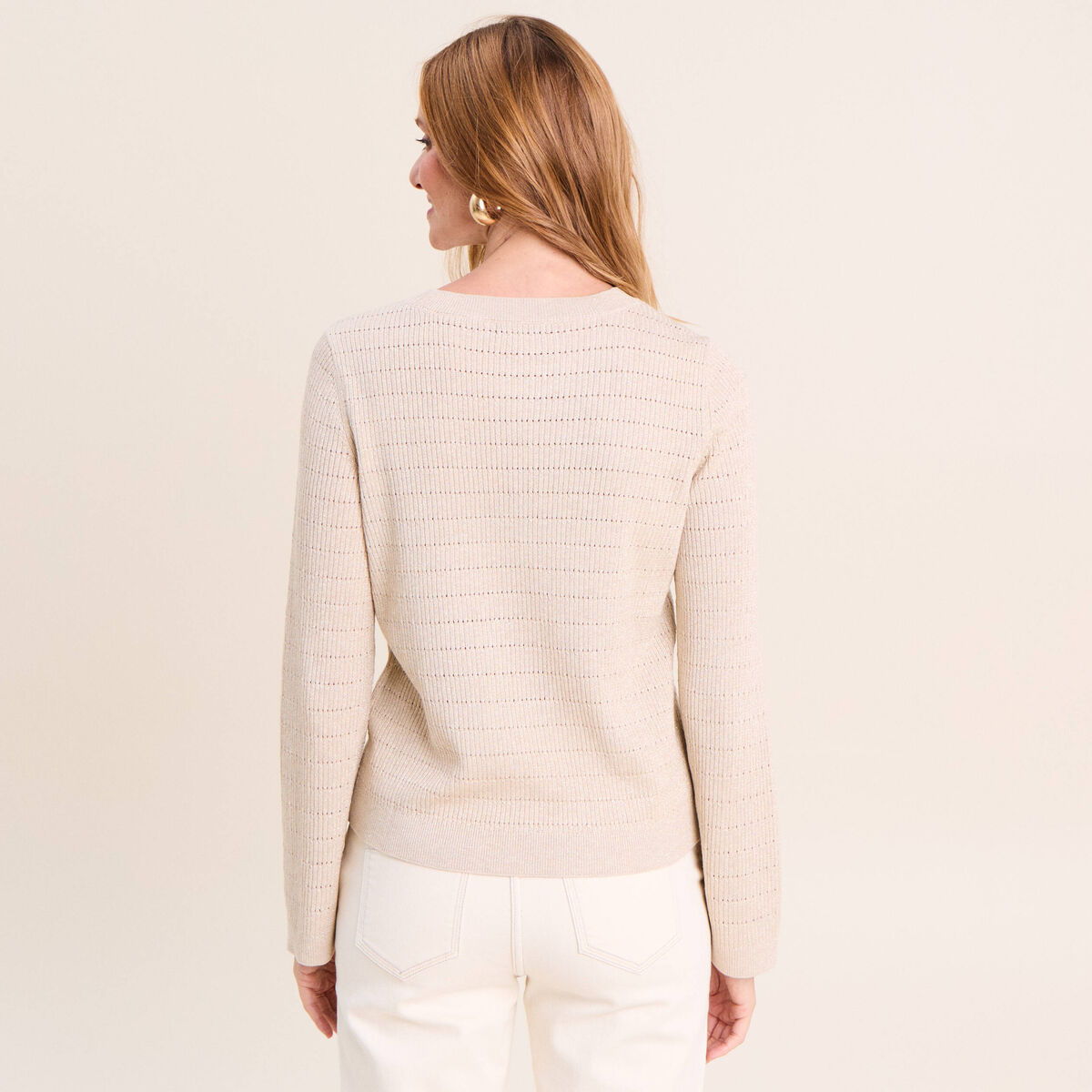 Pull manches longues col rond brillant couleur or femme