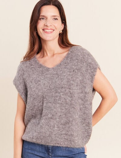 Pull sans manches gris fonc&eacute; femme