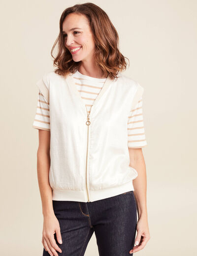 gilet réversible sans manches en coton ecru femme