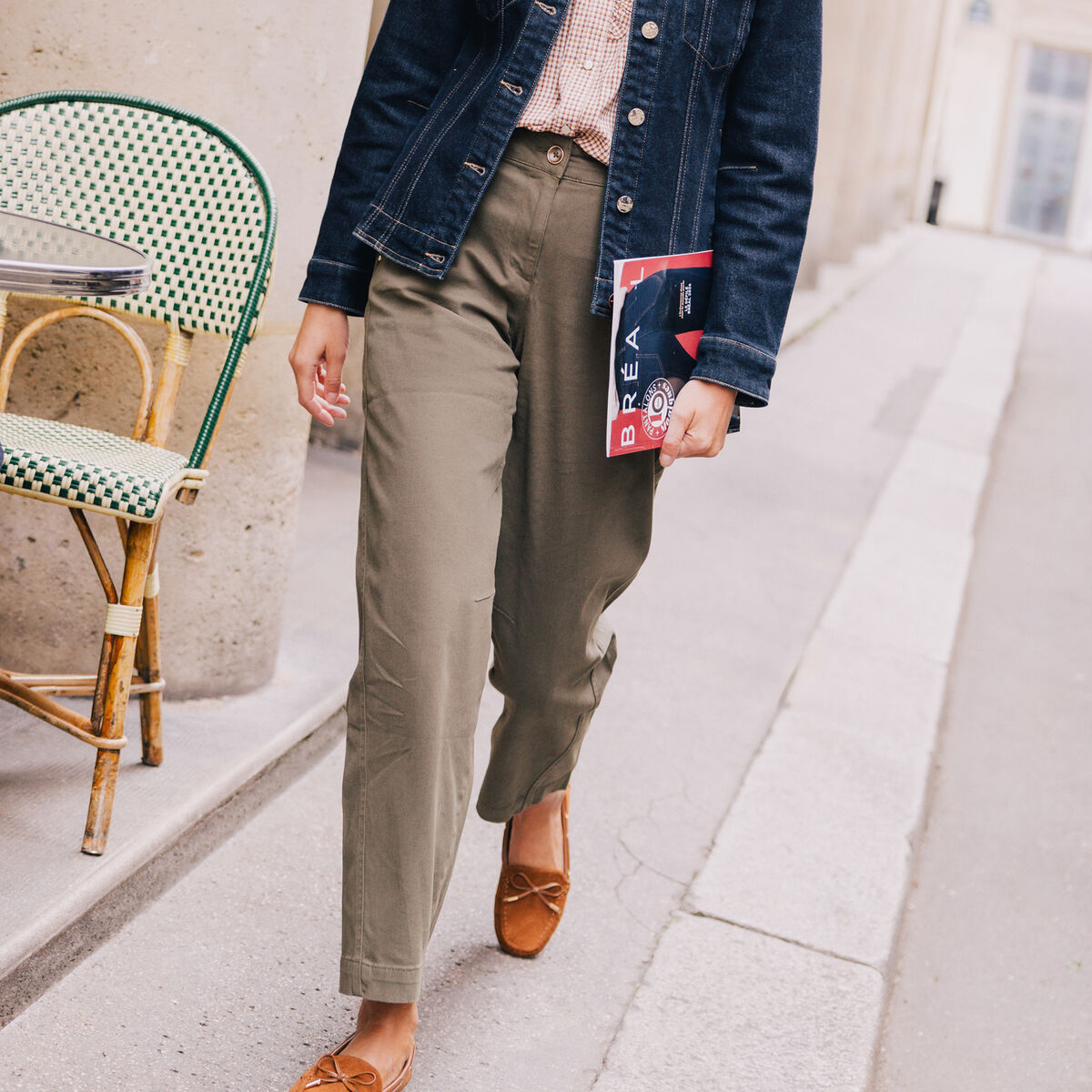 Pantalon boyfriend vert kaki femme