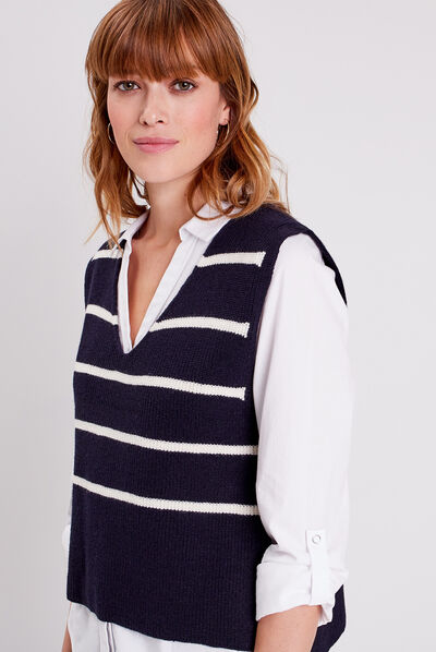 Pull sans manches bleu foncé femme