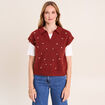 Pull sans manches col chemise orange fonc&eacute; femme