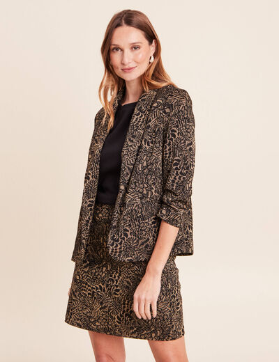 Veste cintr&eacute;e manches 3/4 col ch&acirc;le vert kaki femme