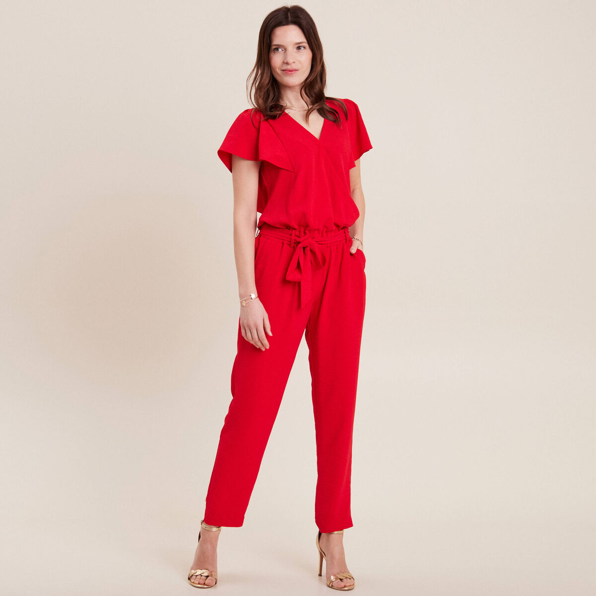 Combinaison pantalon droite rouge femme