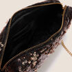 Sac en bandouli&egrave;re &agrave; sequins marron cognac femme