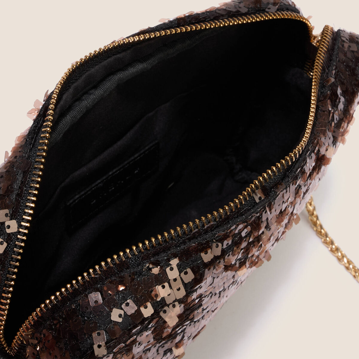 Sac en bandouli&egrave;re &agrave; sequins marron cognac femme