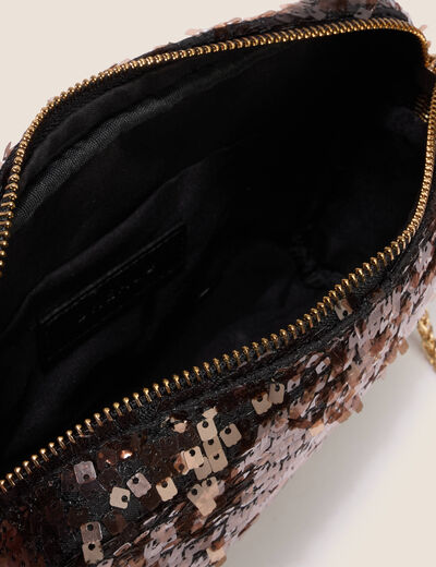 Sac en bandouli&egrave;re &agrave; sequins marron cognac femme