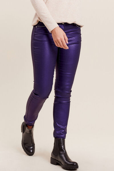 Pantalon ajusté aspect irisé violet foncé femme