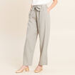 Pantalon large taille haute aspect lin vert clair femme