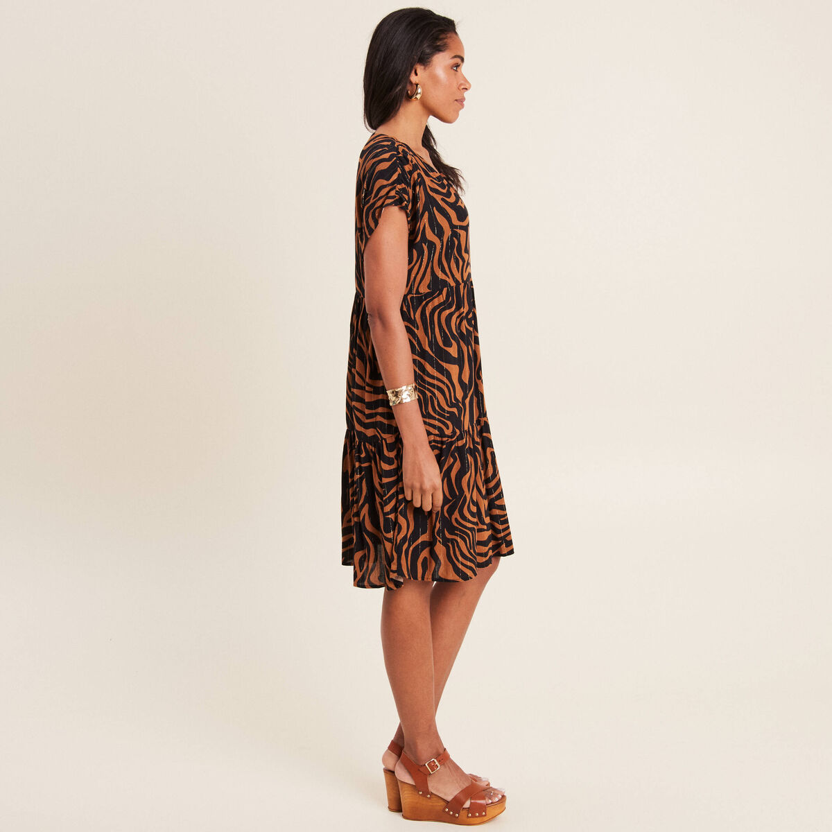 Robe droite manches courtes denim noir femme