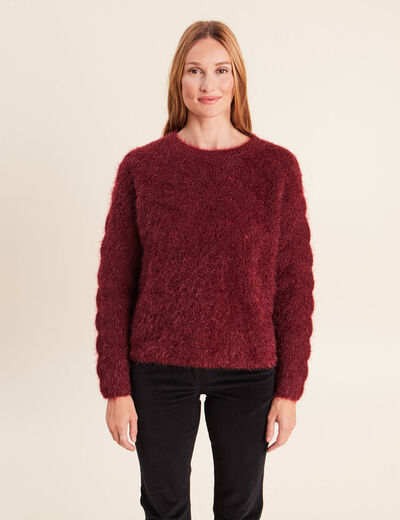 Pull ajour&eacute; col rond bordeaux femme