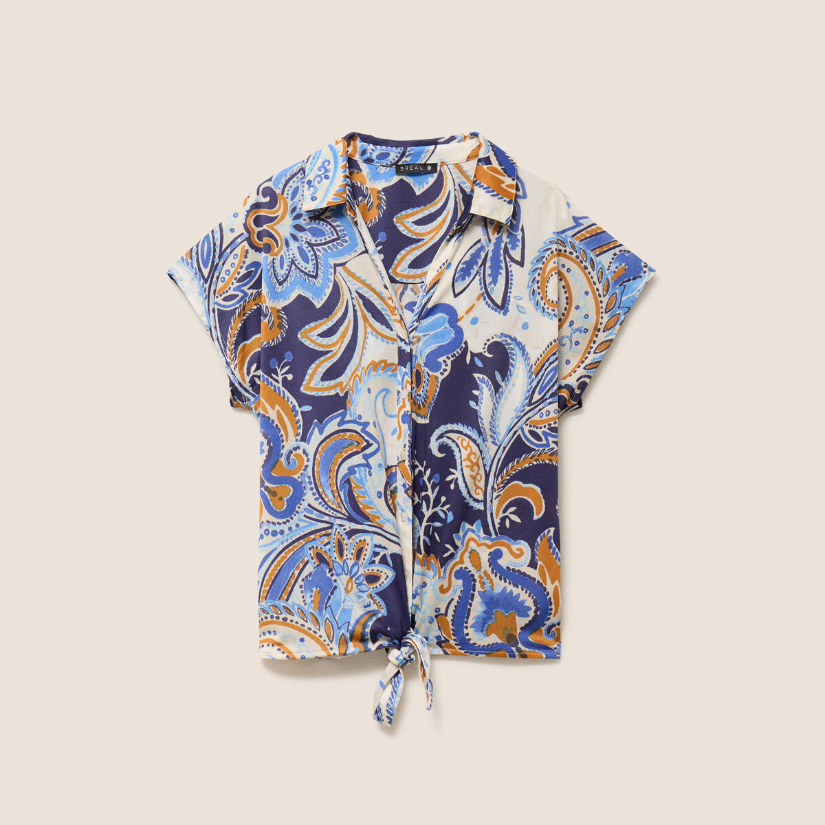 T-shirt bas resserr&eacute; manches courtes bleu femme