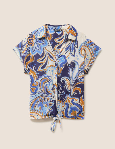 T-shirt bas resserr&eacute; manches courtes bleu femme