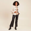 Manteau sans col en fausse fourrure ivoire femme