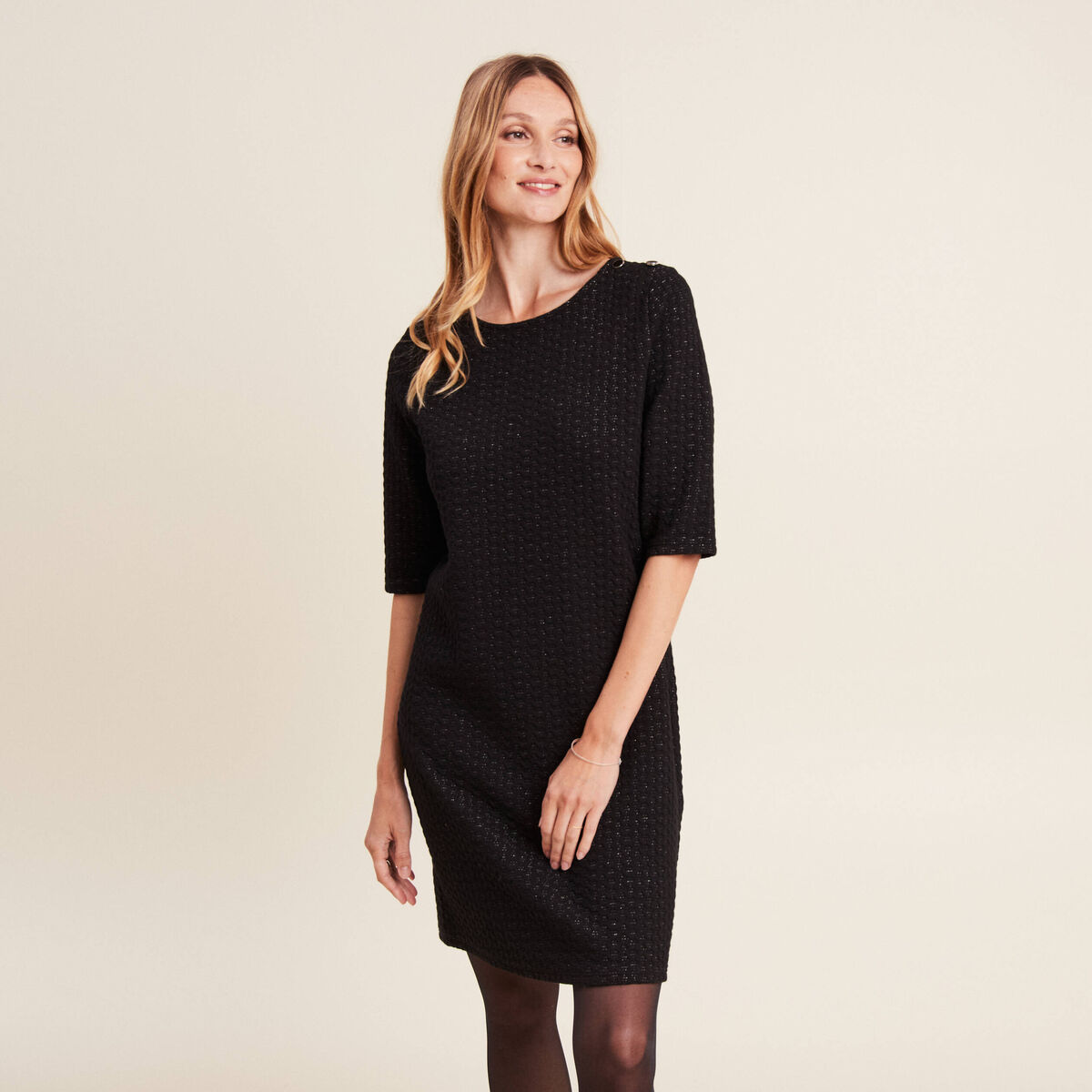 Robe droite manches 3/4 noir femme
