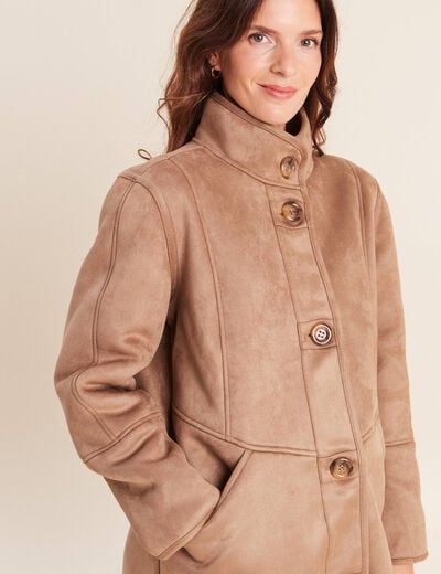 Manteau col montant sable femme