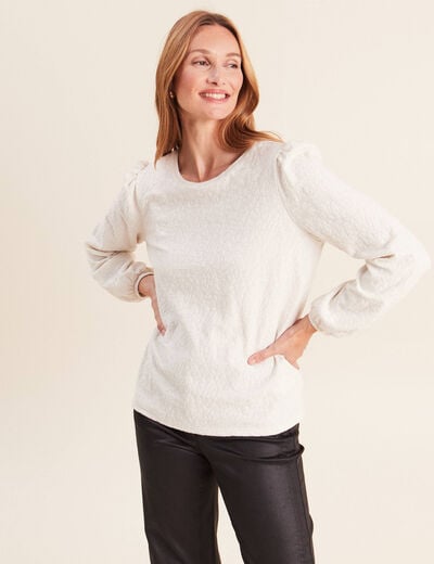 Blouse col rond manches longues ivoire femme