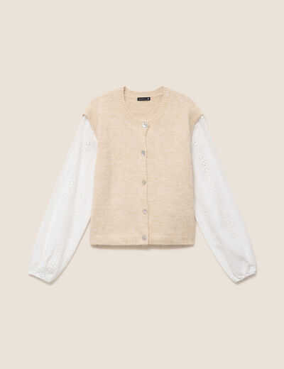 Gilet bi-mati&egrave;re col rond ivoire femme