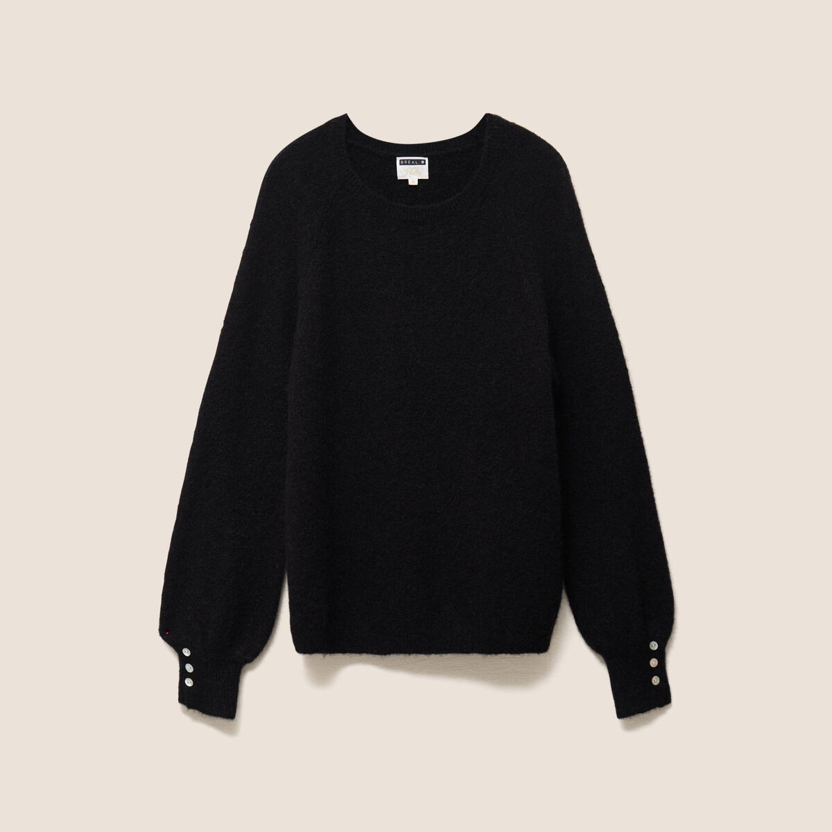 Pull col rond manches longues noir femme
