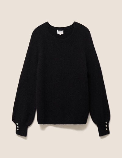 Pull col rond manches longues noir femme