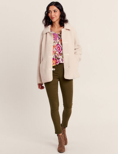 Manteau droit laine mouton ivoire femme