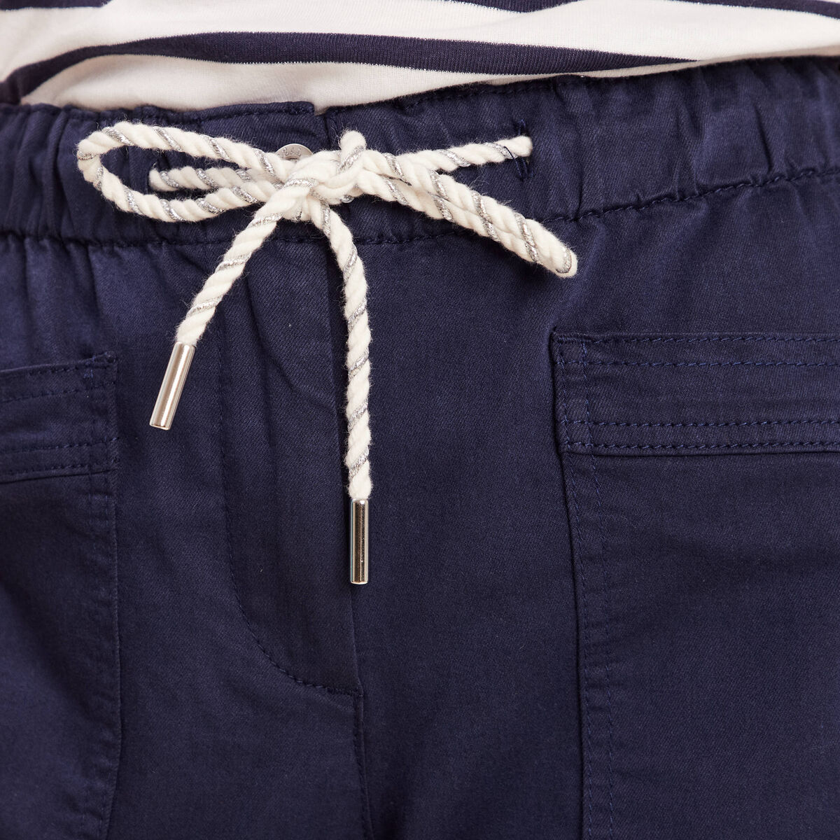 Pantalon coupe droite à coulisse bleu marine femme