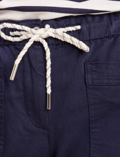 Pantalon coupe droite à coulisse bleu marine femme
