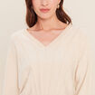 Pull ajust&eacute; col v manches longues couleur or femme
