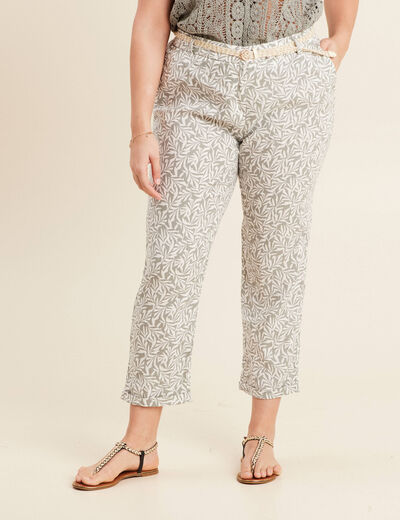 Pantalon à ceinture vert kaki femme