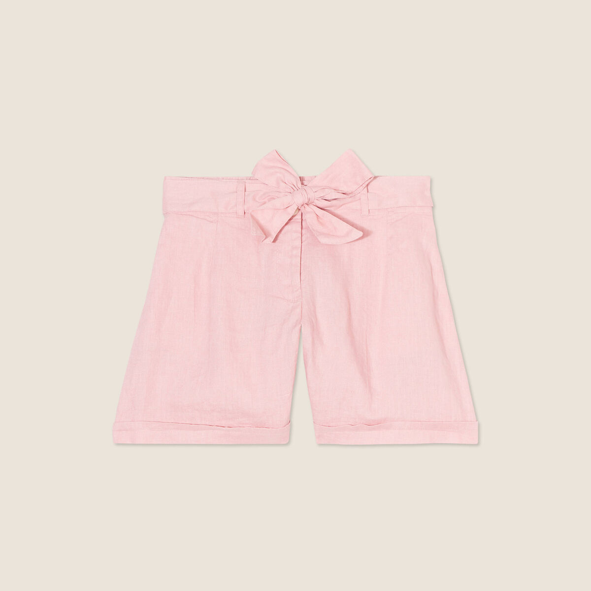 Short ajust&eacute; ceintur&eacute; vieux rose femme