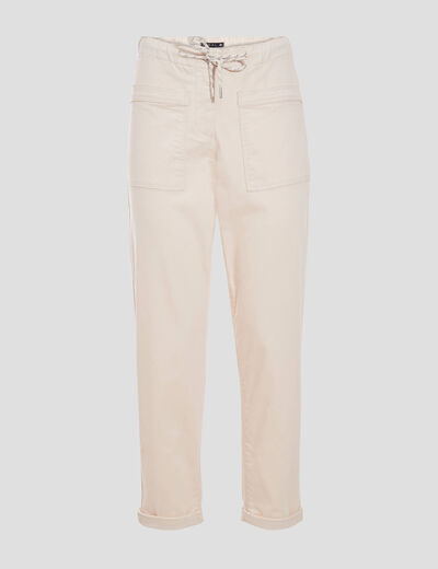 Pantalon coupe droite à coulisse ivoire femme