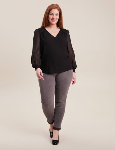 Blouse bi-matière noir femme
