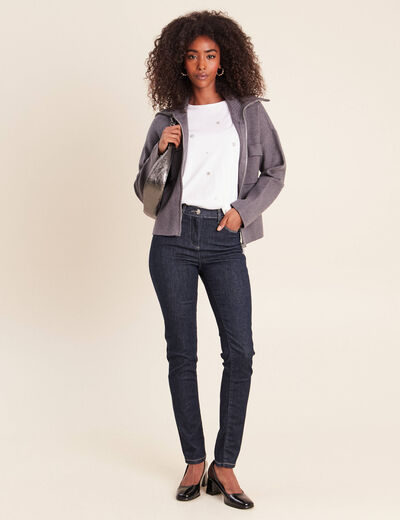 Cardigan col camionneur gris fonc&eacute; femme