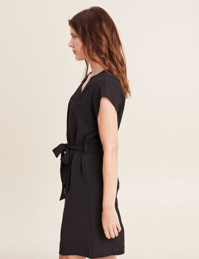 Robe droite col en V noir femme