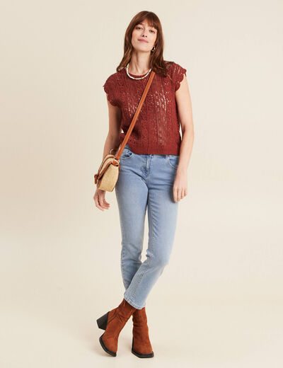 Débardeur macramé marron foncé femme