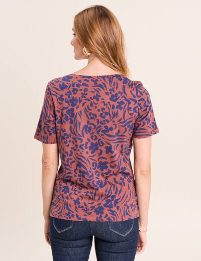 T-shirt col V manches courtes marron femme