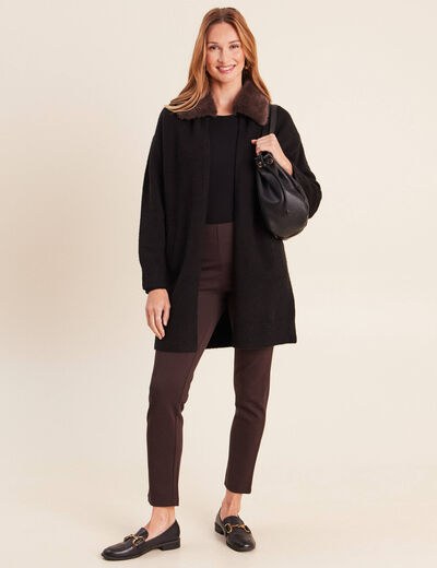 Legging 7/8&egrave;me taille bascul&eacute;e en maille marron fonc&eacute; femme