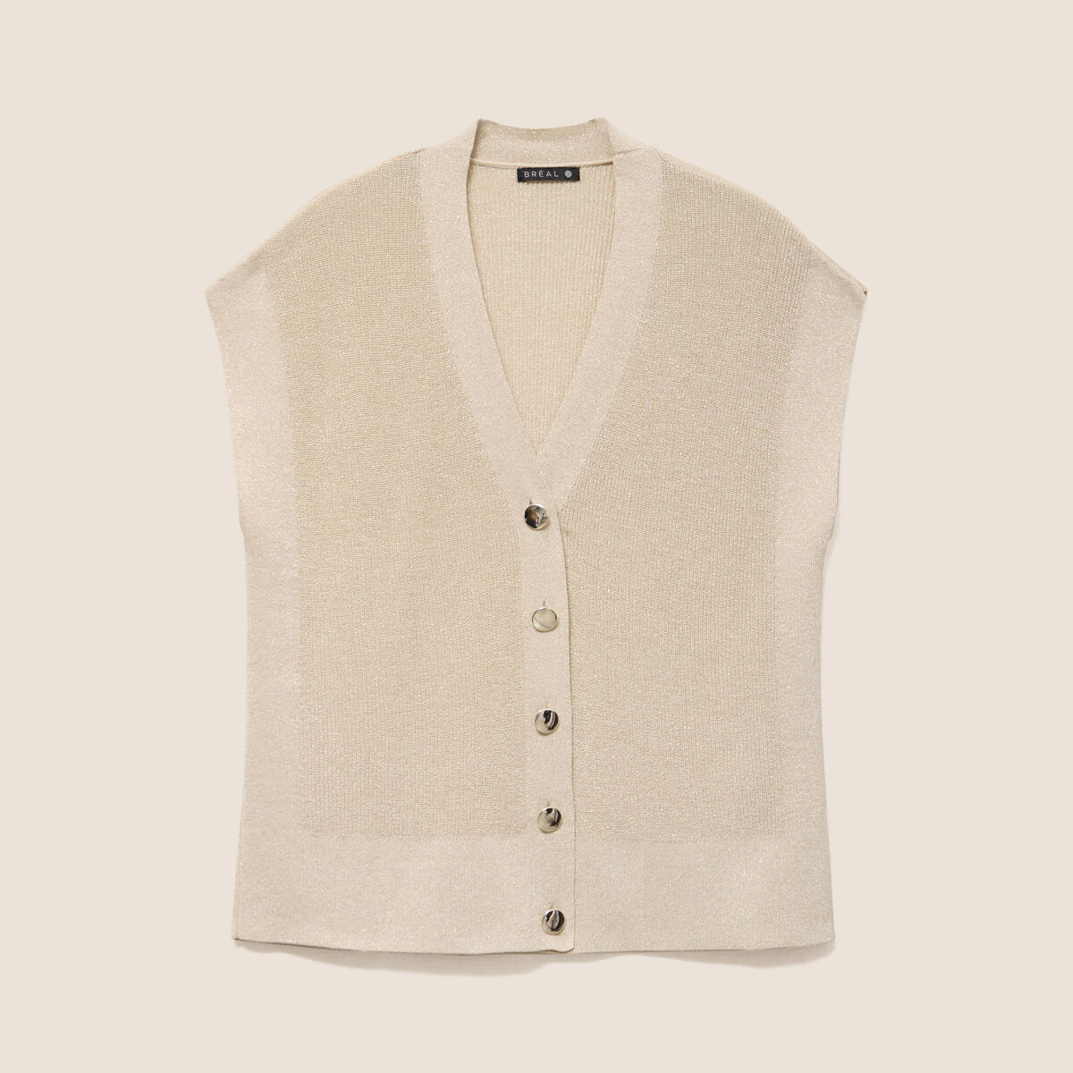 Gilet col v couleur or femme