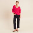 Pull col v rose femme
