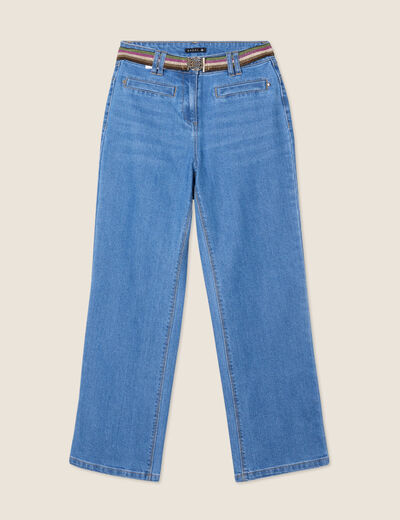 Jean large ceinturé denim double stone femme