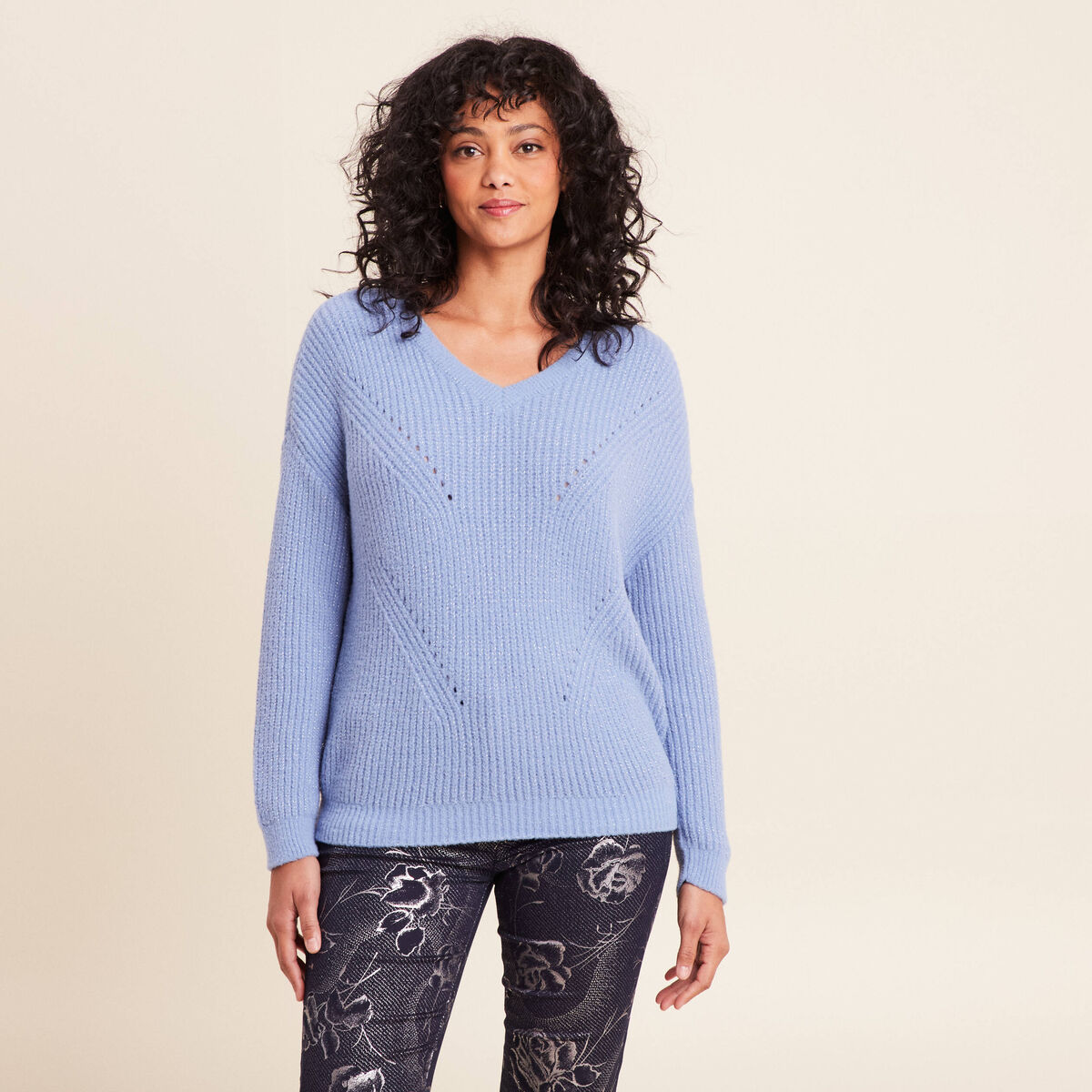 Pull manches longues bleu ciel femme