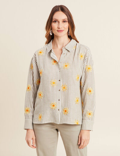 Chemise manches longues brodée jaune femme