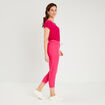 Pantalon coupe droite à coulisse rose framboise femme