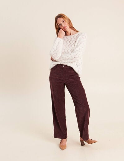 Pull manches longues ajour&eacute; ecru femme